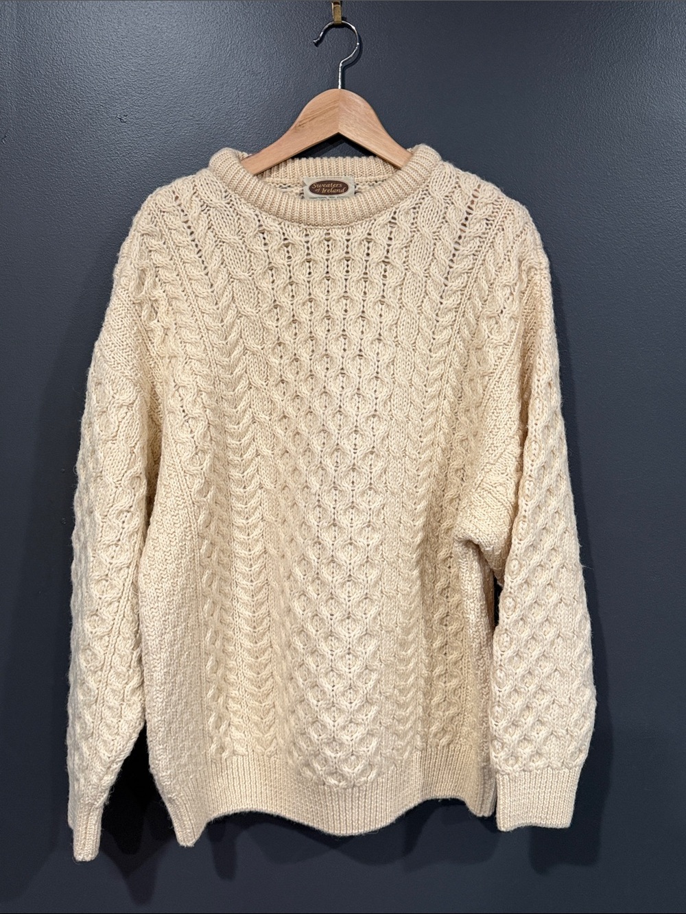 Classic Cream Cable Knit Crewneck Sweater - Men